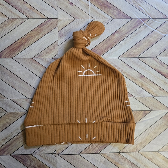 Baby Boy Girl Sun Print Ribbed Long Sleeve Onesie Pants Beanie Lounge Set 12-18M - Picture 10 of 14